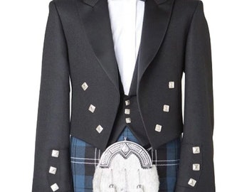 Scottish Handmade Men’s Prince Charlie kilt jacket with 3 Button waistcoat wedding kilt jacket Chest 34” to 54” Inch