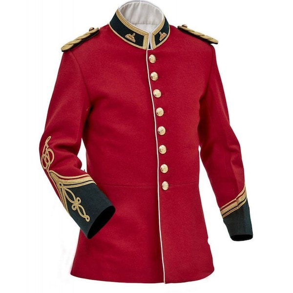 Veste de guerre britannique anglo rouge zoulou veste tunique d'officiers vintage veste de kilt de mariage pour hommes / poitrine de 34 à 54 pouces