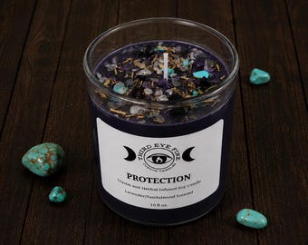 Protection Candle with Crystals + Herbs | Energy Cleanse | Home Shield