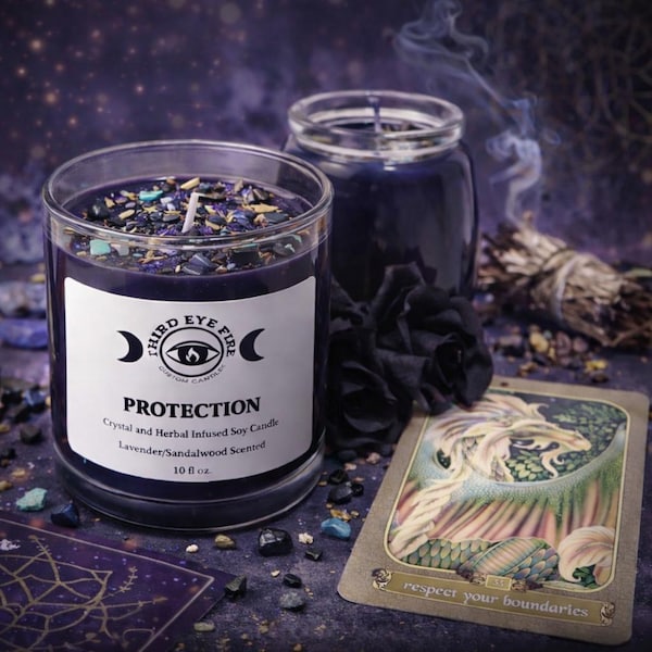 Vela protectora con cristales y hierbas / Limpieza energética / Escudo para el hogar
