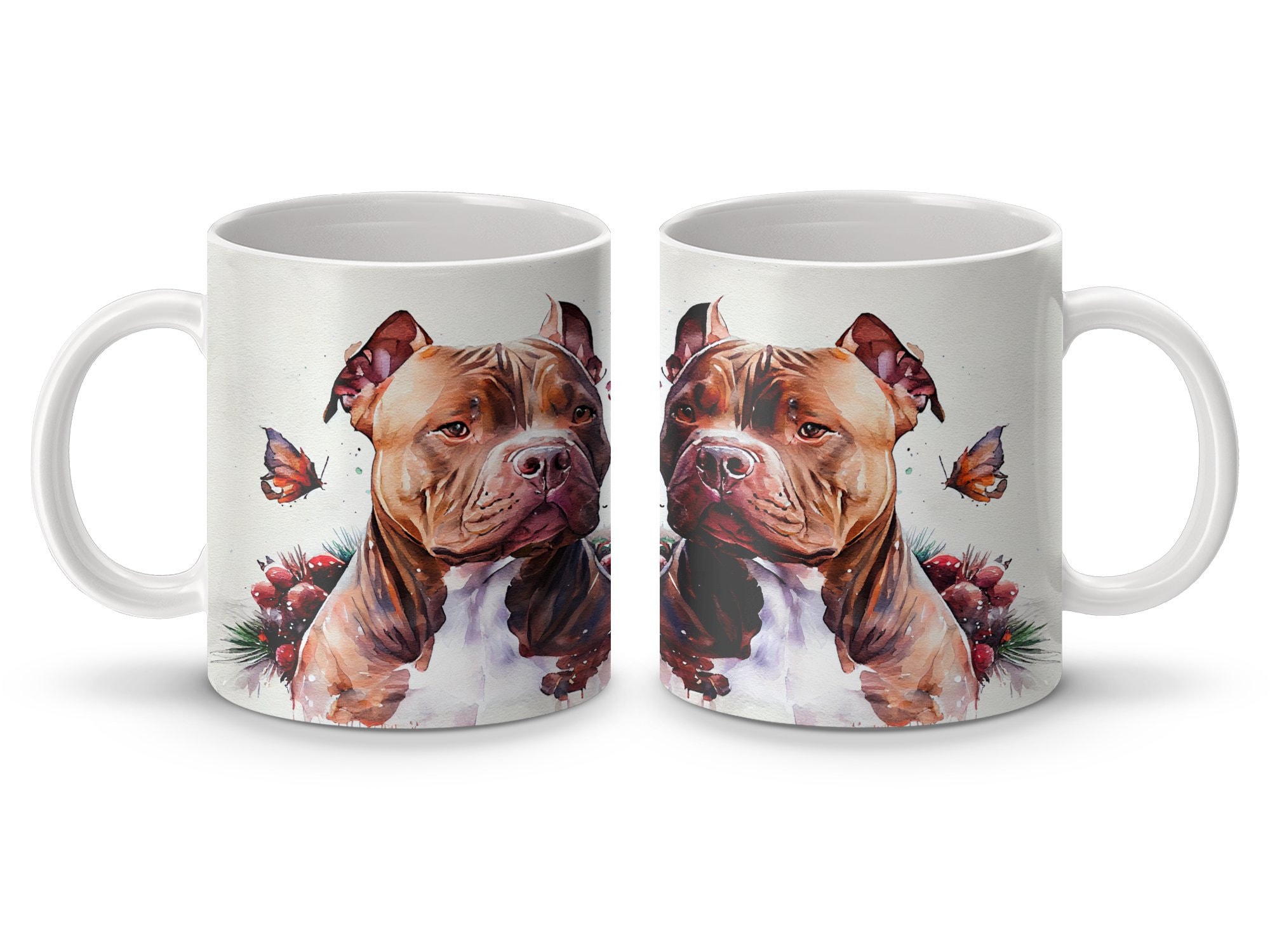 Watercolor Pitbull Mug With Butterflies, Unique Dog Lover Gift, Pet
