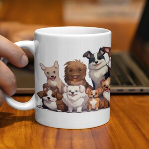 Adorable Cartoon Dog Breeds Coffee Mug, Cute Pup Illustration, Pet Lover Gift, Animal Lover Tea Cup, Unique Doggy Graphic Mug, 11oz