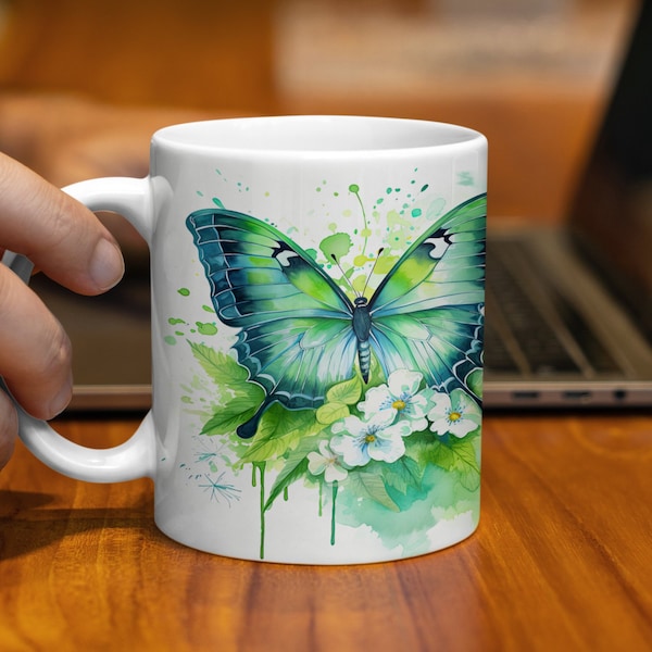 Colorful Butterfly Watercolor Mug, Nature Inspired Coffee Cup, Vibrant Kitchen Decor, Artistic Butterfly Lovers Gift Idea