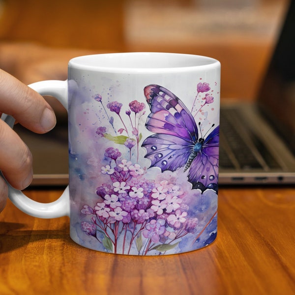 Watercolor Butterfly Mug, Elegant Floral Butterflies Coffee Cup, Nature Inspired Artistic Drinkware, Perfect Gift for Nature Lovers