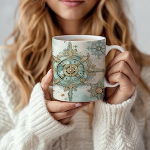 Steampunk Nautical Mug, Vintage Compass Design Mug, Retro Maritime Mug, Unique Steampunk Gift, Nautical Navigation Artwork, Ocean Mug