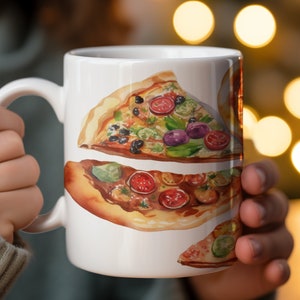 Watercolor Pizza Slices Art Mug, Colorful Pizzeria Design Coffee Cup, Gift for Foodies, Unique Kitchen Decor, Italian Cuisine Lover