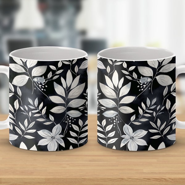 Elegant Floral Symmetry Mug - Perfect for Baby Showers, Black and White Decor, Unique Gift Idea, Coffee Tea Cup