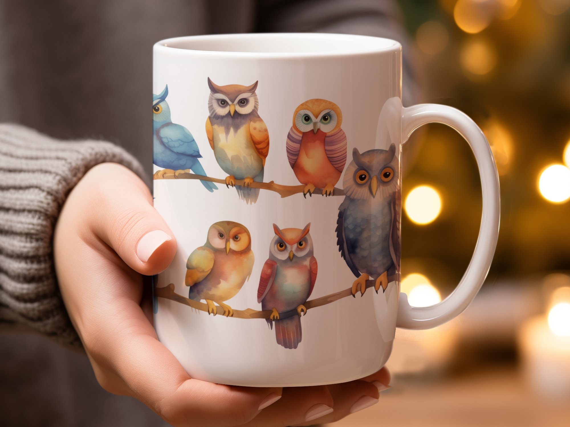 Colorful Watercolor Owl Mug, Cute Owl Art Mug, Artistic Owl Design Mug, Colorful Owl Mug Gift, Anima