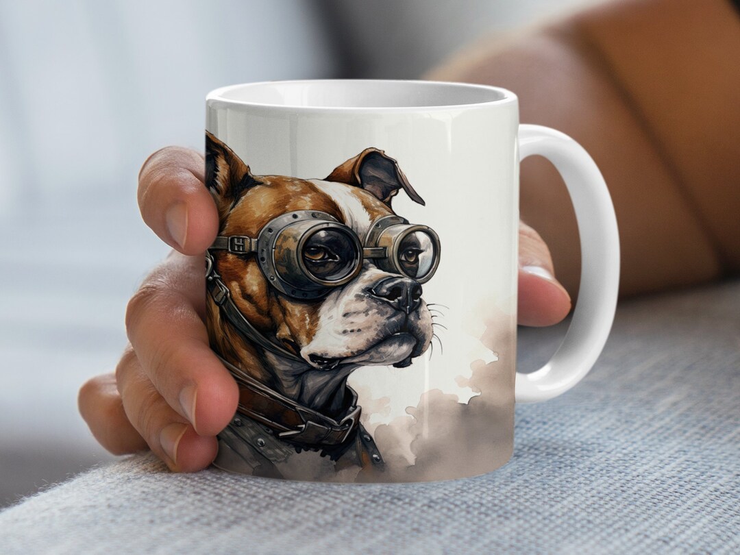 Steampunk Boxer Dog Mug, Vintage-inspired Pilot Goggles Dog Artwork ...