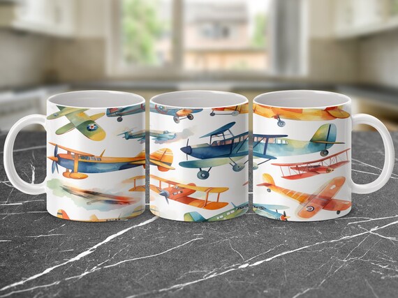 Vintage Airplane Mug, Colorful Aircraft Pattern Coffee Cup, Aviation  Enthusiast Gift, Pilot Birthday Present, Watercolor Planes - Etsy