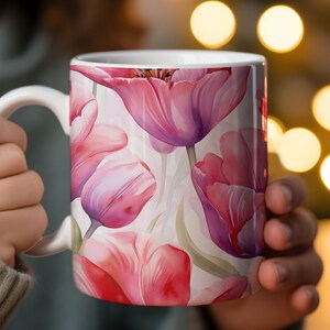 Floral Mug, Pink Tulip Reflection Design, Elegant Coffee Cup, Gift for ...
