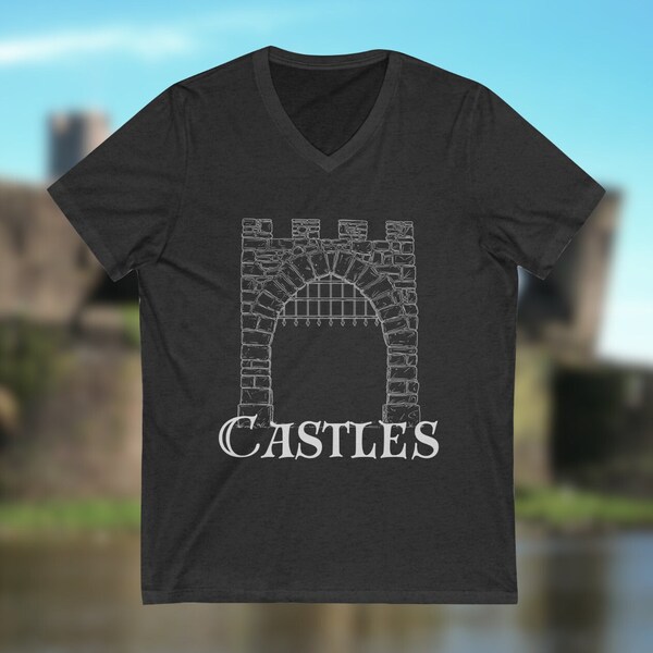 Castle Drawbridge Unisex Jersey Short Sleeve V-Neck Tee, Castles T-Shirt, Medieval Renaissance Fan Shirt