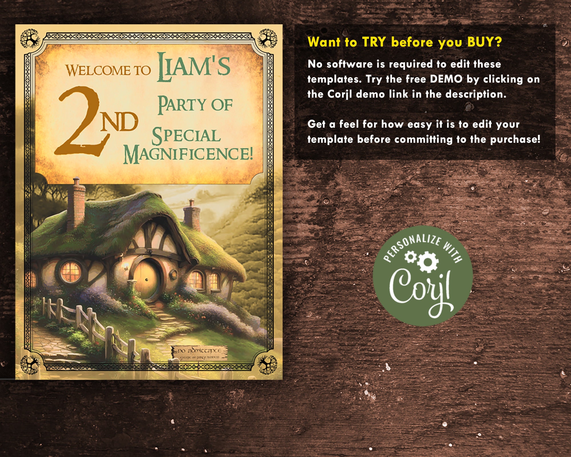 Editable Lord of the Rings Hobbit Welcome Sign for Birthday Party ...