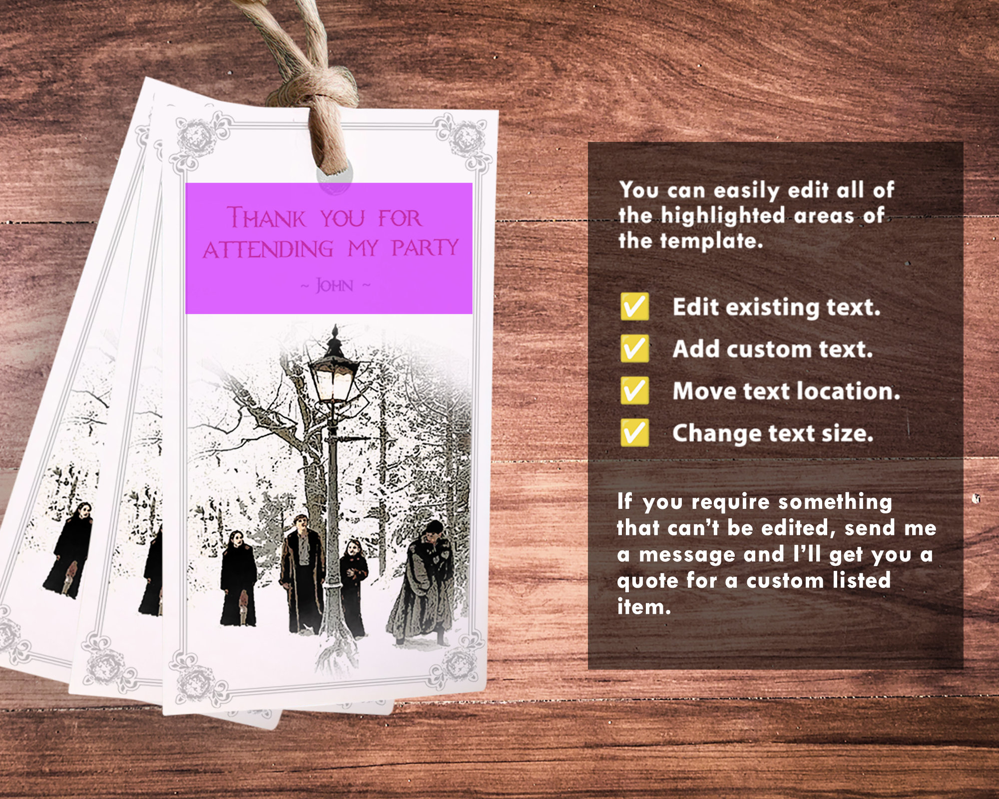 Magical Narnia Birthday Party Editable Rectangle Tag Instant Download ...