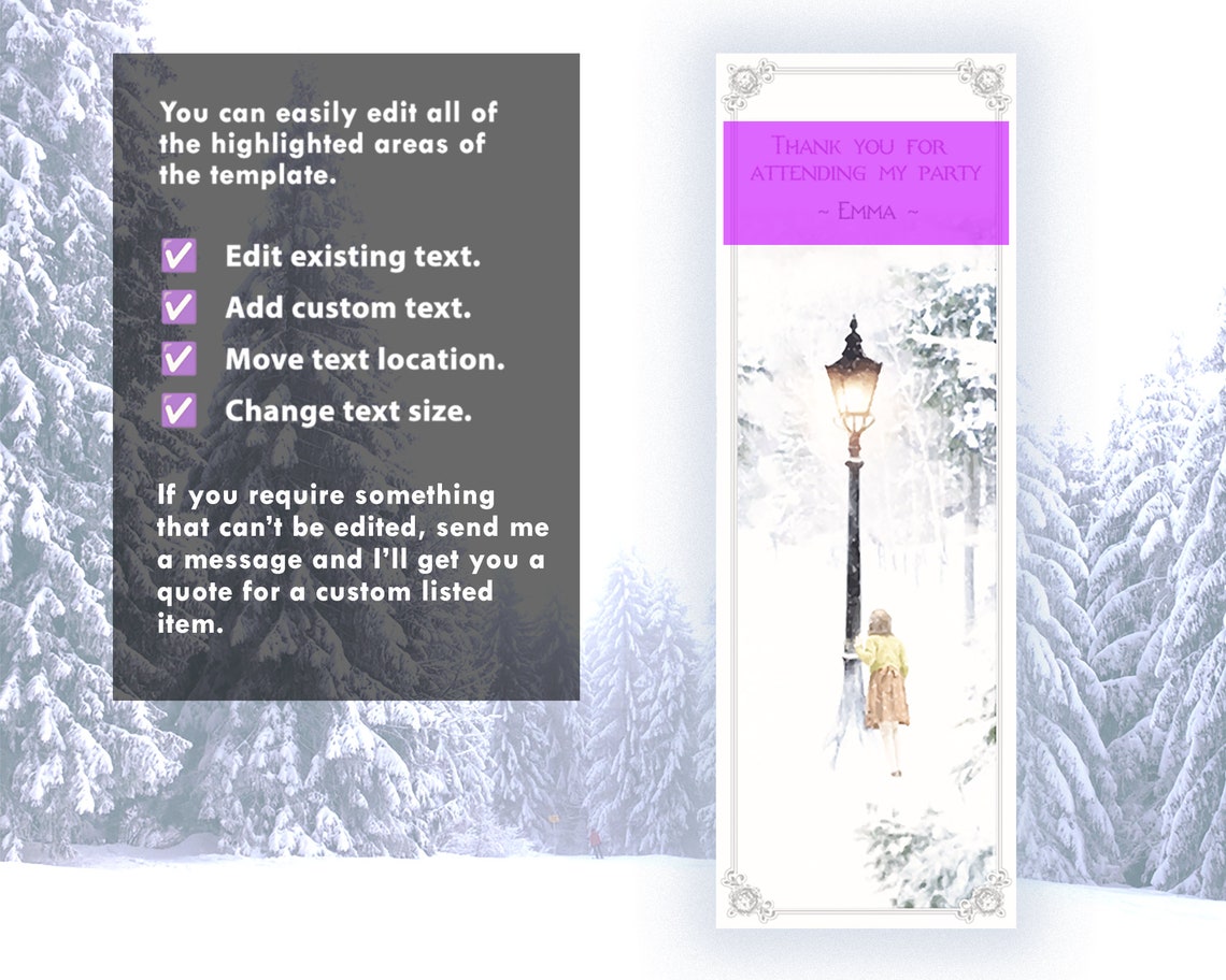 Narnia Editable Bookmark Template for Birthday Party Decor, Instant ...