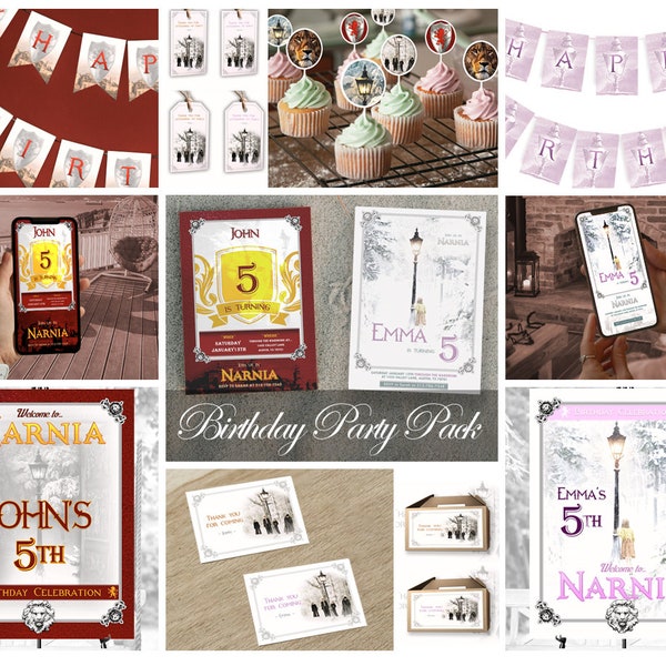 EDITABLE Narnia Birthday Party Pack Template, Narnia Party Invite Template, Narnia Birthday Party Decor, Instant Download, CON-0001