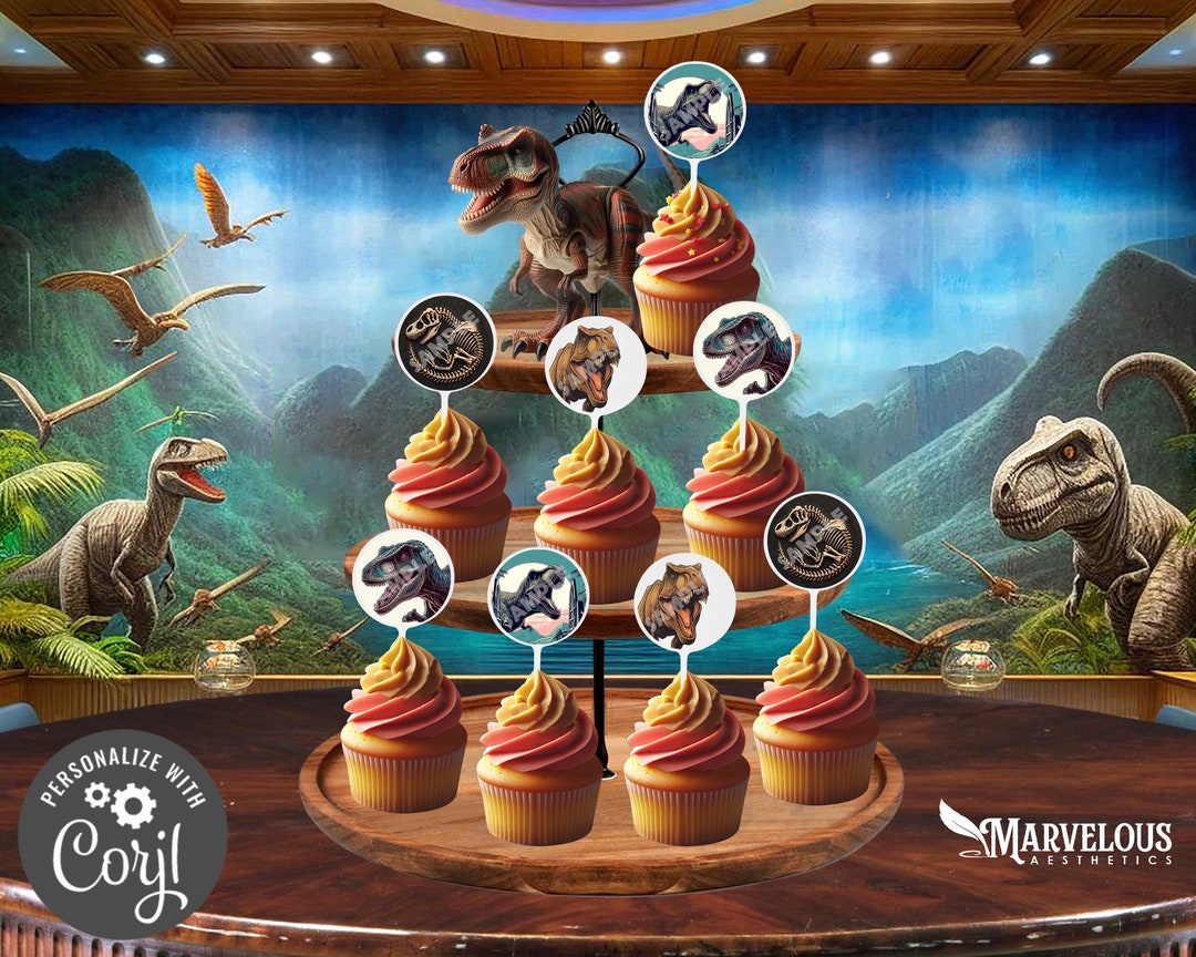Jurassic Park Cupcake Topper Design Templates, Dinosaur Cupcake Topper ...
