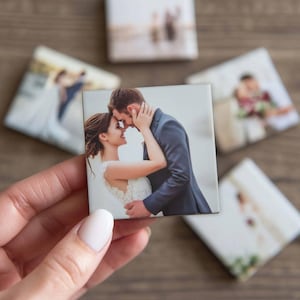 Magneti fotografici personalizzati 2x2, magneti con foto personalizzate, regalo ricordo, Save the Date, annuncio di matrimonio, magnete con codice QR per piccole imprese