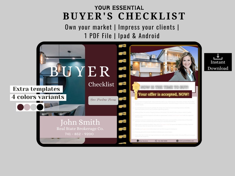 Real Estate Seller Buyer's Checklist Easy To Use 1 pg Buyer's Checklist Next Steps of Escrow, Under Contract, Accepted Offer and Closing. image 1