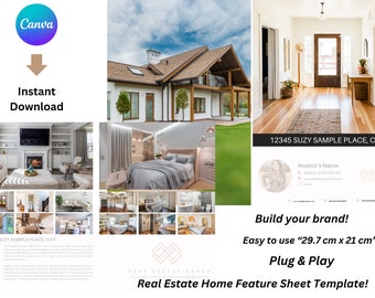 Real Estate Home Feature Sheet, Real Estate Marketing, Canva Real Estate Home Feature Sheet Flyer Template, Just Listed, House Feature Sheet