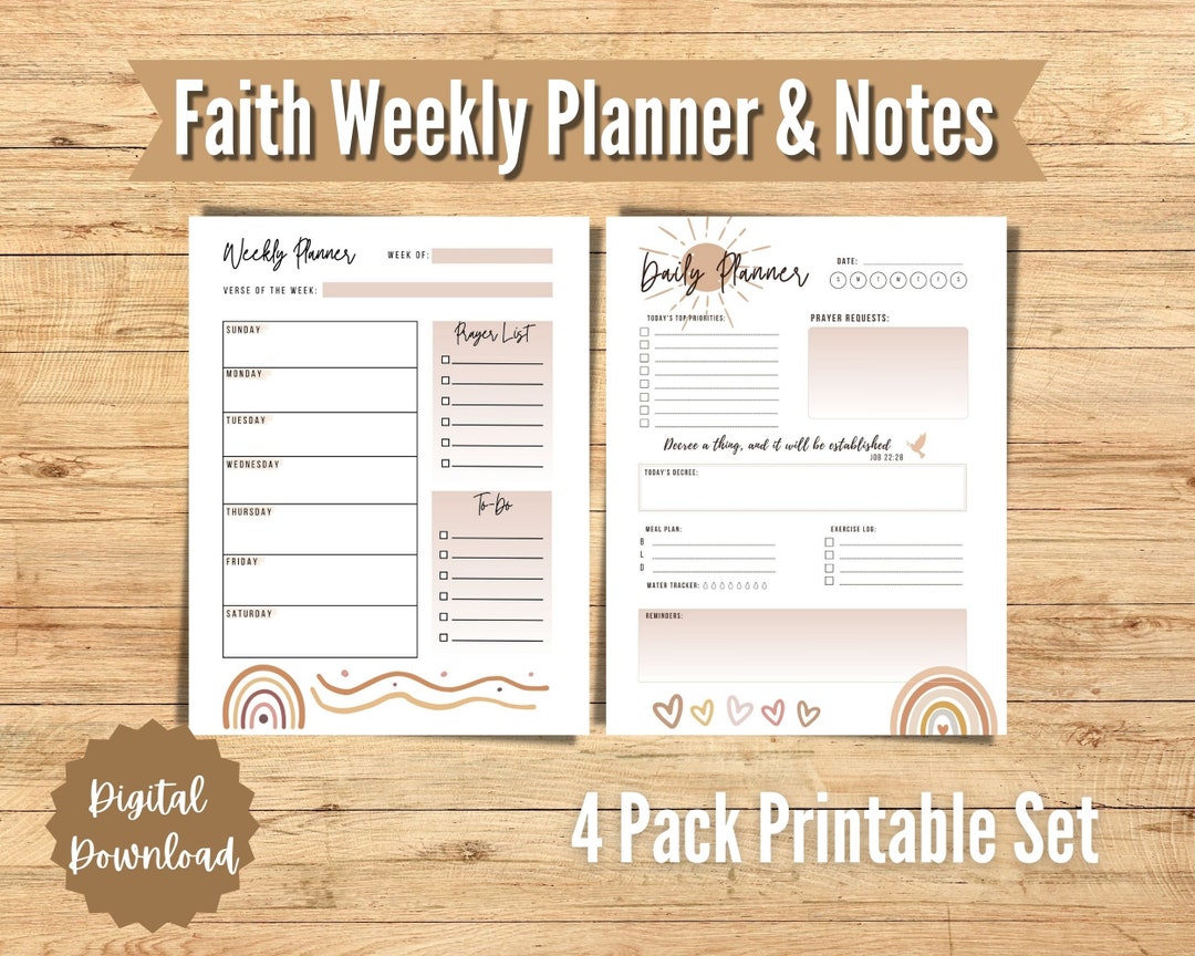 Faith Digital Weekly Planner, Christian Printable Planner, Boho Daily ...