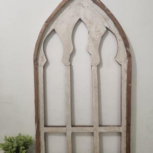 Farmhouse Decor Arch Wood Frame Distress White Cathedral Window Wall Decorations Ravenato 39&quot; H