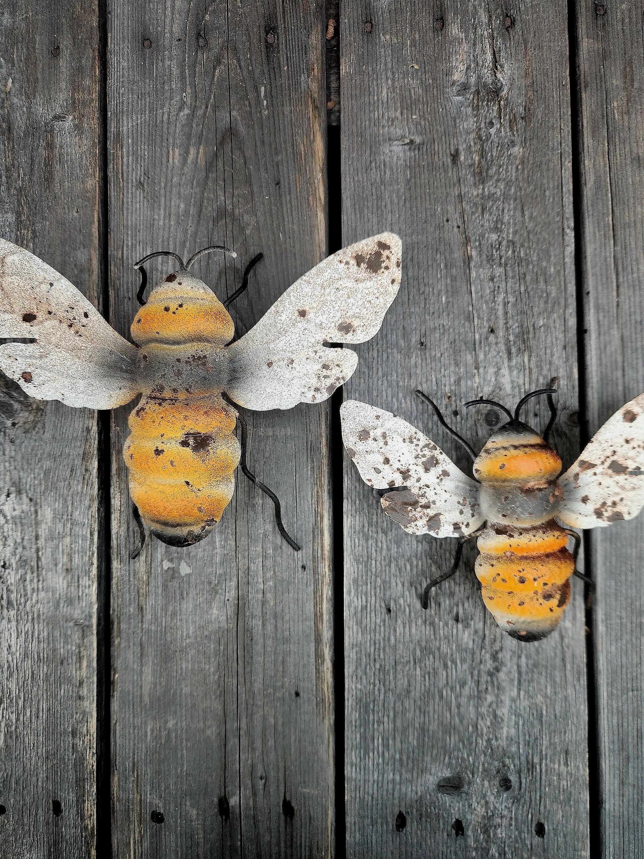 Rustic Metal Bee Wall Hanging Garden Decor Set of 2