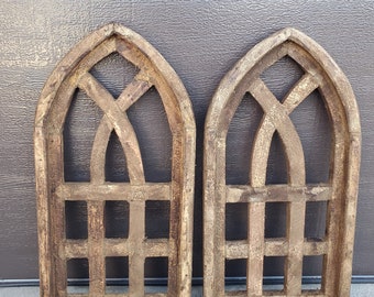 Set of 2, 19.25" H, Valetto Distressed Brown Arch Wood, Farmhouse Decor, Shabby Chic