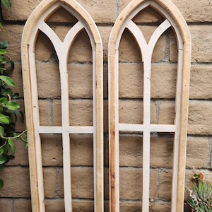 Cathedral Window Rustic Arch Wood Decor Distress White Shabby Chic Pisato Set of 2, 37&quot; H