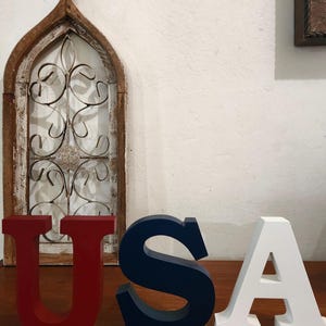 Decoración de mesa patriótica de EE. UU. Decoración del hogar Bloques de letras de madera