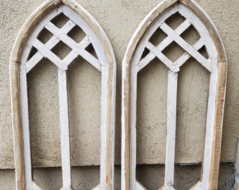 Farmhouse Arch Wood Distress White Shabby Chic Folignoto Set of 2, CHOOSE Size