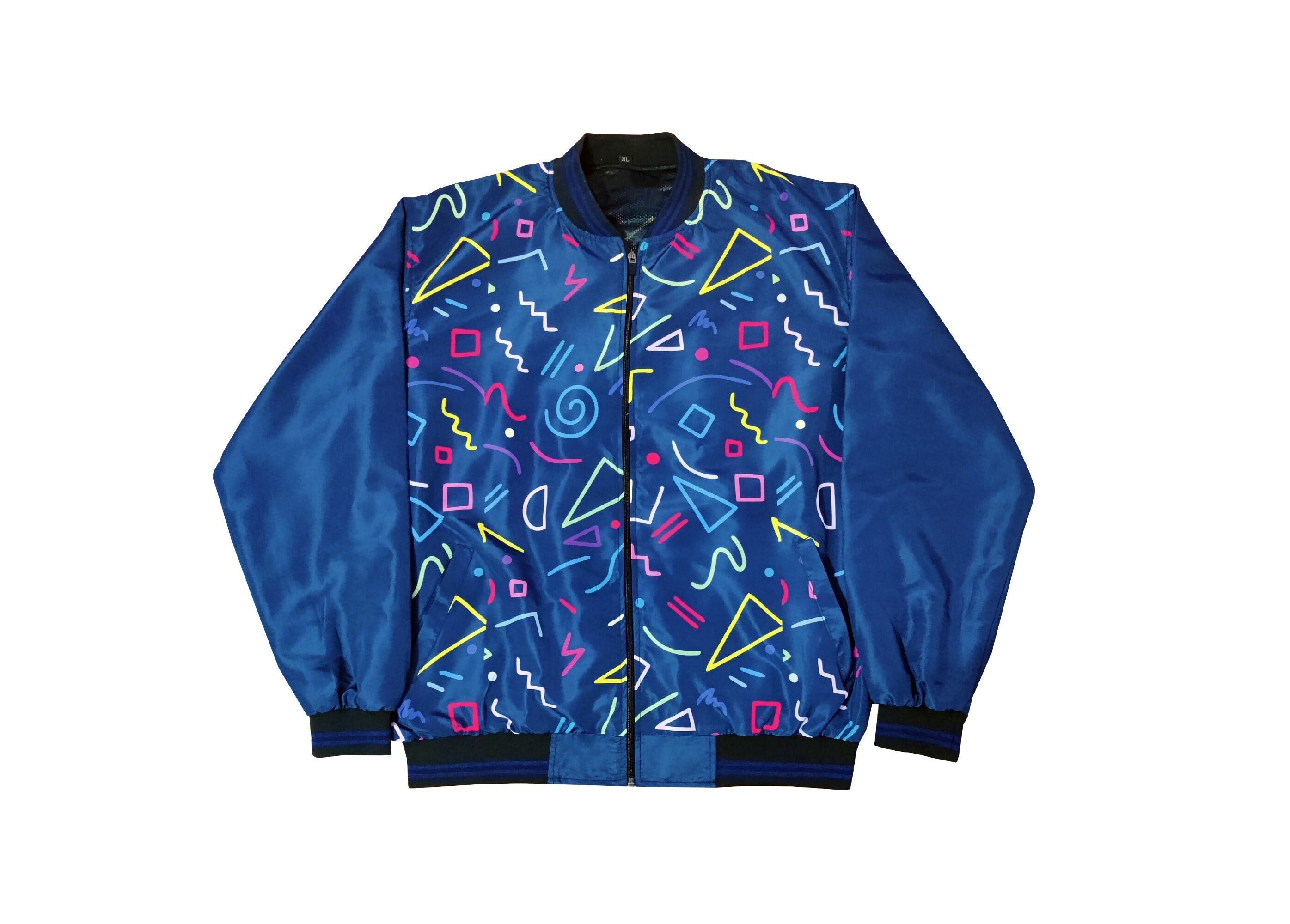 Blue Doodle Bomber Jacket | Blue All Over Print Letterman