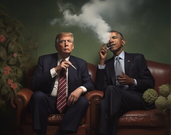 Trump Obama Smoke Lounge "The Best & The Worst" di Marelvi G. (poster, pittura digitale)