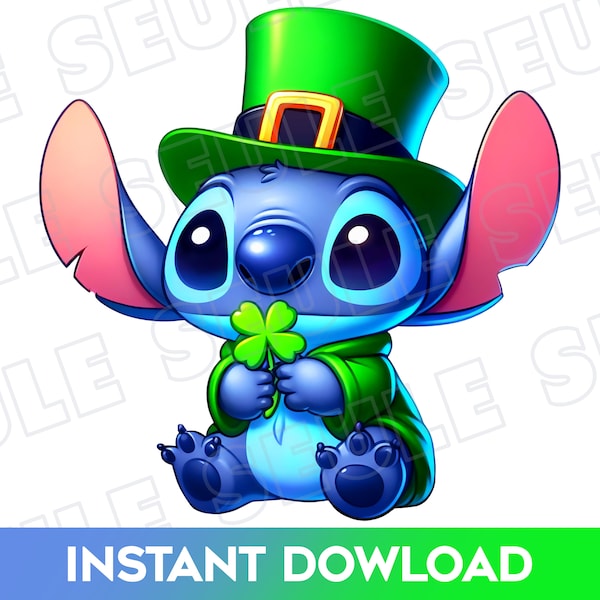 Stitch st patrick day png, Magical Patricks, Lucky Vibes Png, lucky charm png, stitch clover, st patricks stitch, 4 Leaf Clover, Paddy's Day