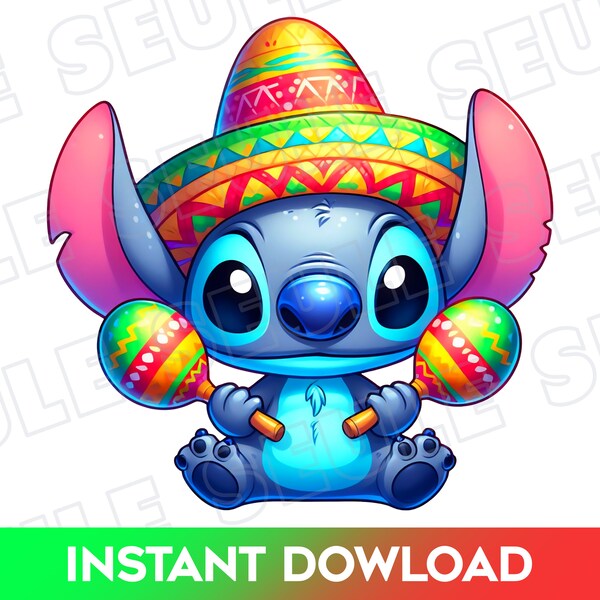 Cute stitch 5 de mayo png, stitch mexican hat, stitch clipart png, stitch fiesta png, stitch celebration png, stitch maracas png