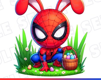 Spiderman easter, Spidey Easter basket, Easter Eggs PNG, Happy Easter PNG, Spiderman easter, Super hero easter, Super hero peeps easter png