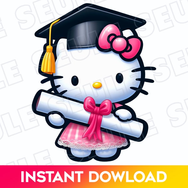 Kawaii Kitty graduation png, Kawaii Kitty senior, Kawaii Kitty graduate, graduation 2024, Kawaii promo 2024, instant download, Kitty diploma