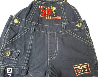 Vintage Bib Overalls Shorts Baseball Toddler 18 Months Blue Summer Y2K