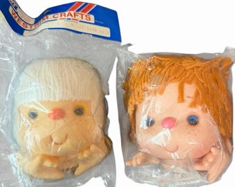 Lot Of 2 Vintage Westrim Crafts 4 in Doll Head Hands White Red Yarn Hair New