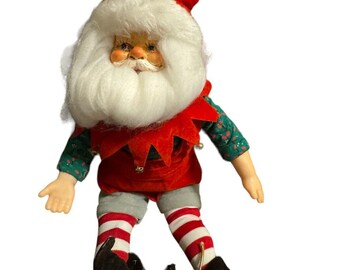 Vintage 80s Santa Bending Posing Arms Legs Sit Stand Plastic Face Hands