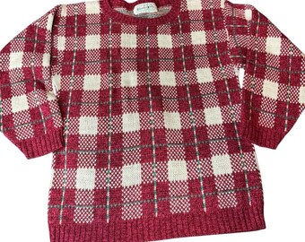 Vintage 80s Glamour Knit Sweater Plaid Christmas Holiday Grannycore See Measures