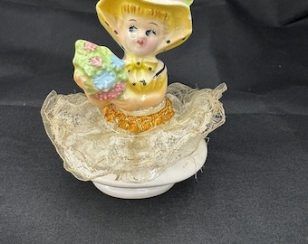 Vintage Ceramic Japan Figurine Southern Belle Bouquet & Lace Cloth Dress