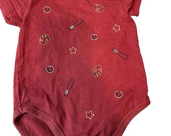 3-6 Months Vintage Y2K Red Baseball Bodysuit Romper Embroidered 100% Cotton