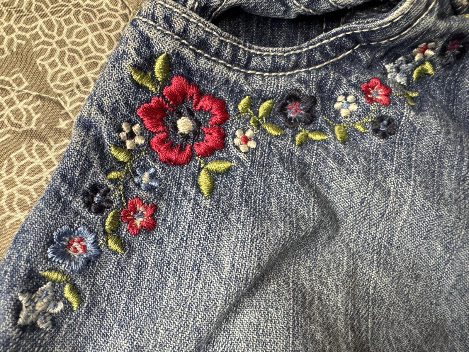 Sz 3 Vintage Gymboree Denim Jean Skirt Embroidered Flowers Ruffle