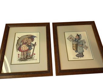 Hummel Framed Completed Cross Stitch Postman Rainy Day Couple 17”x14.5” Art Wall