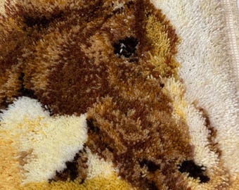 Vintage 70s Latch Hook Brown Horse Head Finished Gallery Wall Art or Rug 20x29”