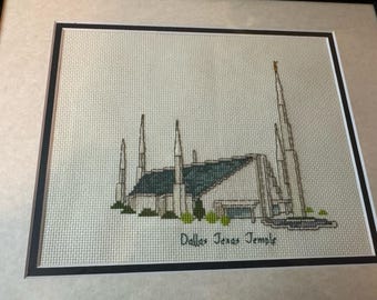 Arte de punto de cruz vintage terminado, Templo de Dallas, Texas, Santos de los Últimos Días, SUD, Mormón