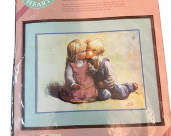 Vintage New From The Heart KISS AND A DAISY 53904 Cross Stitch 16x12 Love