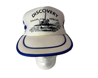 Vintage 80s Mesh SnapBack Trucker Hat Discovery Space Shuttle Edwards AFB Cali