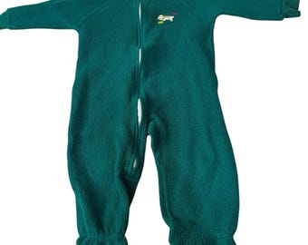 Vintage 90s Baby Clothes Carter's Green Fleece Puppy Zipper Zip Up Sleeper 2T